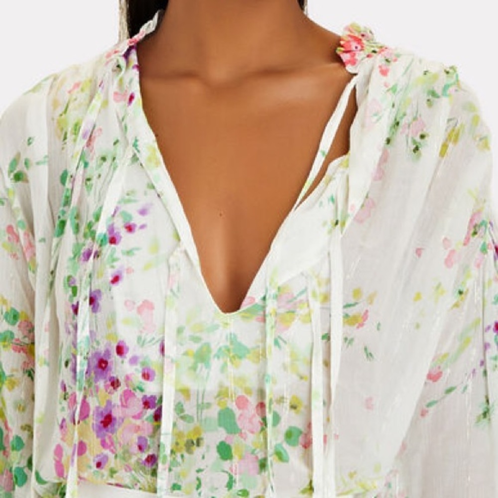 Anthropologie White Floral Tie-Front Blouse - Picture 2 of 13